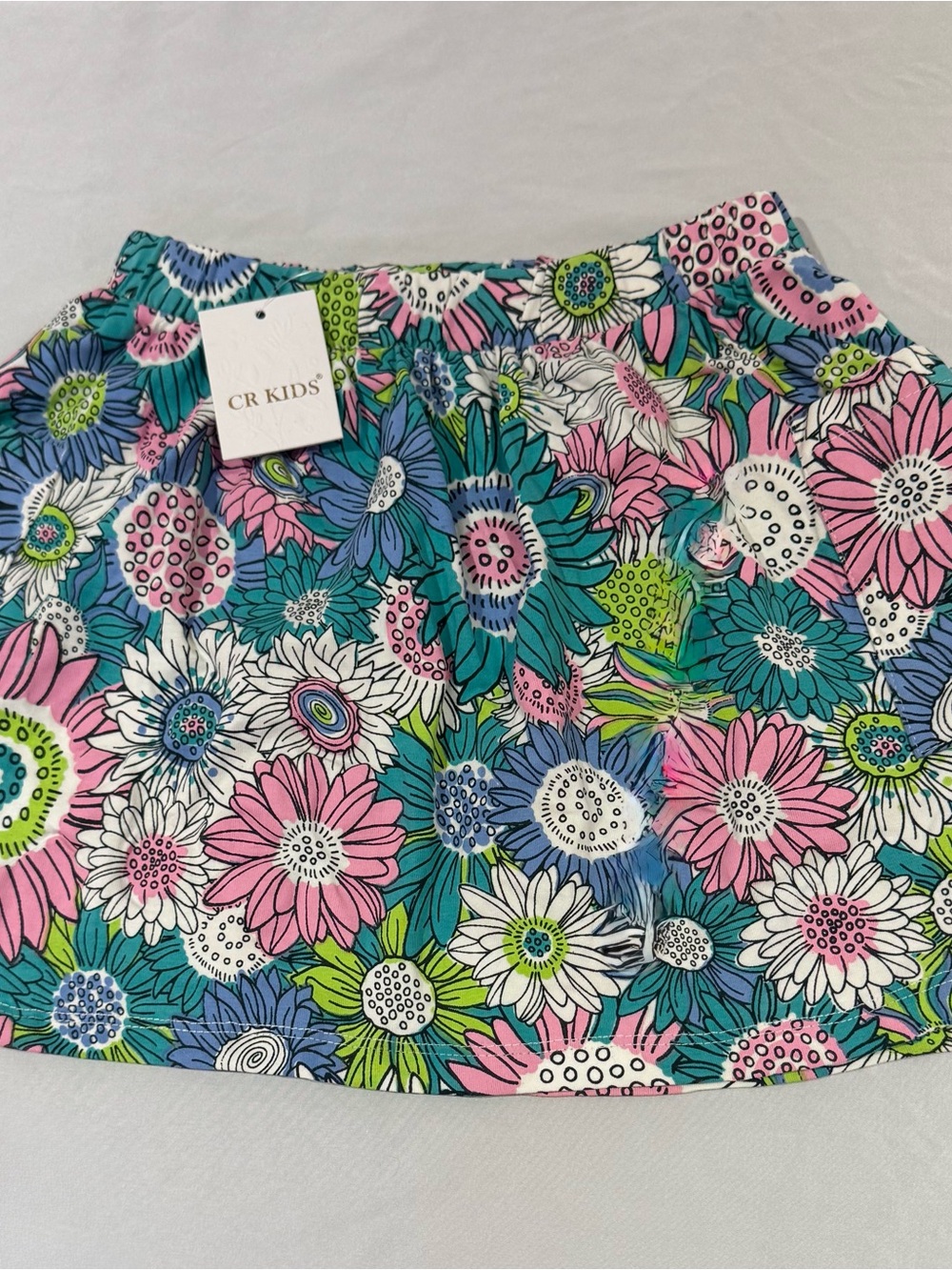 Floral Print Girls' Skirt in Teal, Pink & White